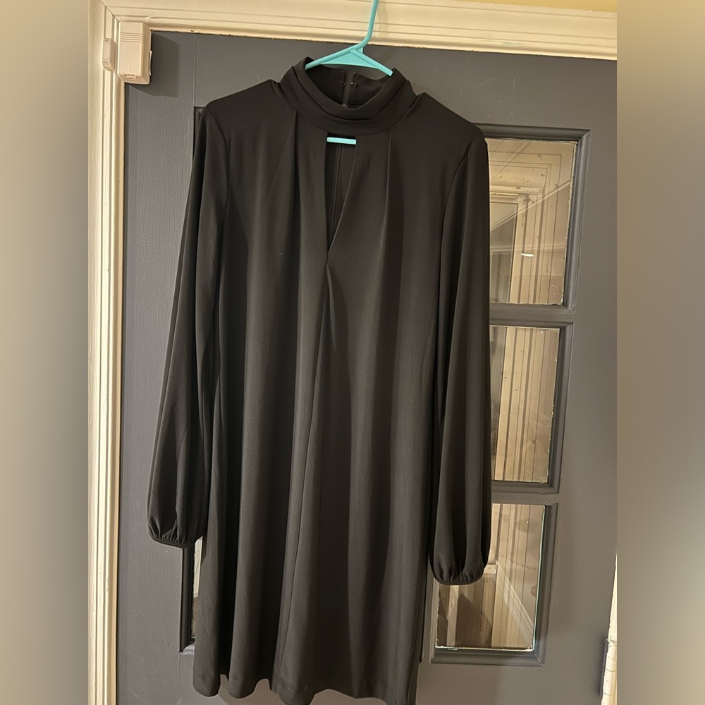 NWT White House Black Market Mock Neck Black Knit Sheath Dress Size 10